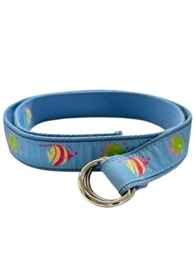 Liz Claiborne Vintage Light Blue Fish Print Fabric D-Ring Belt
